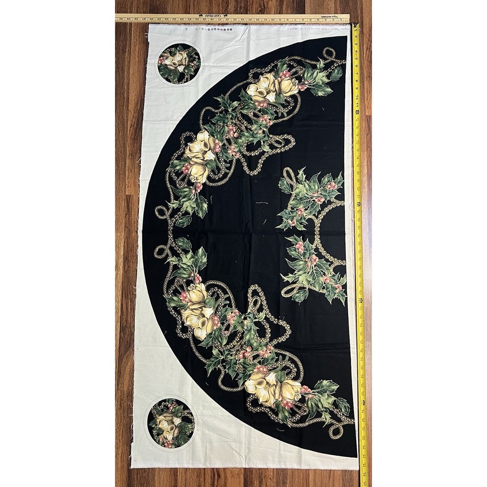 R.E.D. Magnolia Treeskirt XMC068 Holiday/Christmas Floral Fabric Panel Black